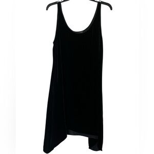 Eileen Fisher black asymmetrical hem velvet silk blend sleeveless tunic dress